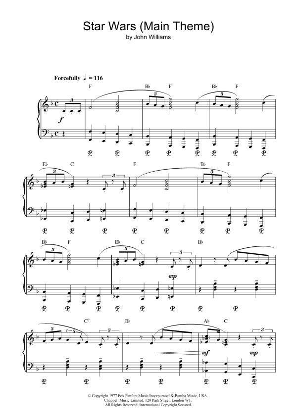 John Williams Star Wars (Main Theme) Musik Noten - Solo Guitar - 168227-0