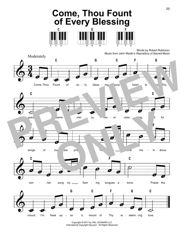 John Wyeth Come, Thou Fount Of Every Blessing Musik Noten - Super Easy Piano - 178494-0