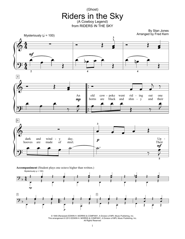 Johnny Cash (Ghost) Riders In The Sky (A Cowboy Legend) (arr. Fred Kern) Musik Noten - Educational Piano - 99332-0