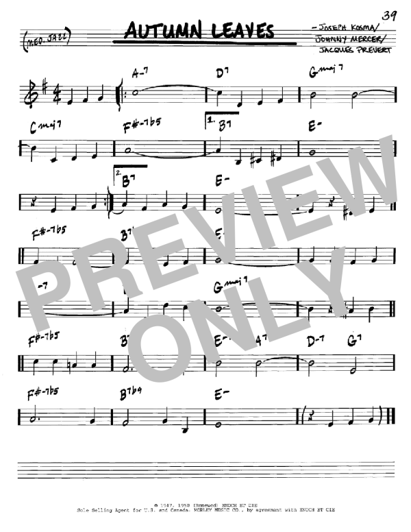 Johnny Mercer Autumn Leaves Musik Noten - Lead Sheet / Fake Book - 179878-0