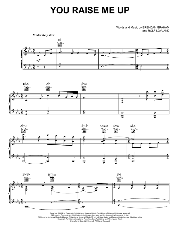 Josh Groban You Raise Me Up Musik Noten - Lead Sheet / Fake Book - 179864-0