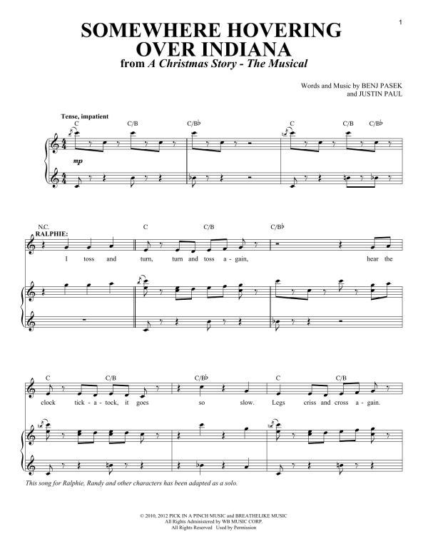 Justin Paul Somewhere Hovering Over Indiana Musik Noten - Piano & Vocal - 179453-0