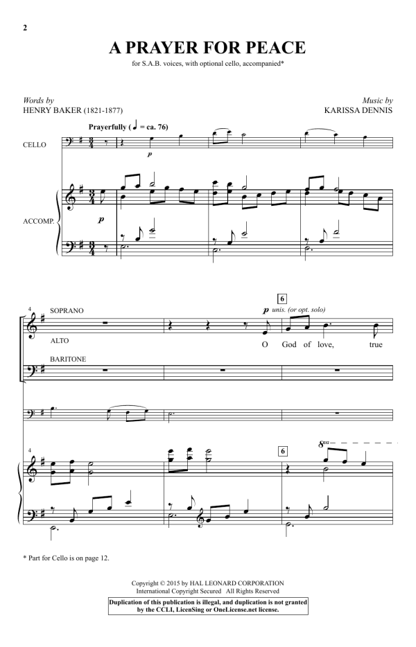 Karissa Dennis A Prayer For Peace Musik Noten - SAB Choir - 158969-0