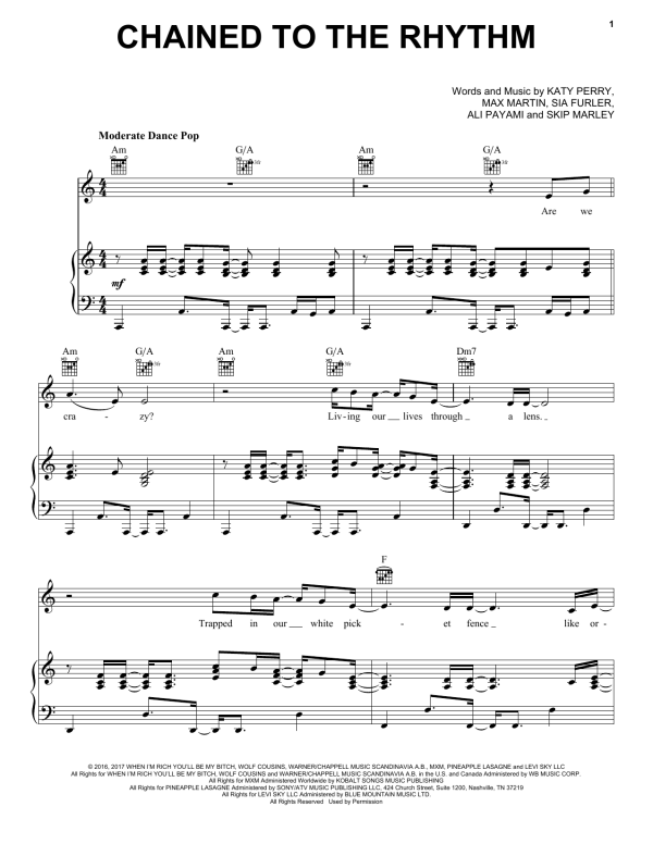 Katy Perry Chained To The Rhythm Musik Noten - Piano, Vocal & Guitar Chords - 179892-0