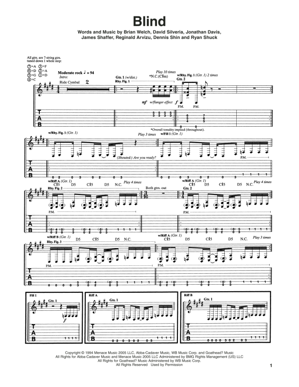 Korn Blind Musik Noten - Guitar Tab - 179984-0