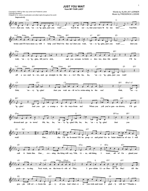 Lerner & Loewe Just You Wait Musik Noten - Lead Sheet / Fake Book - 85601-0