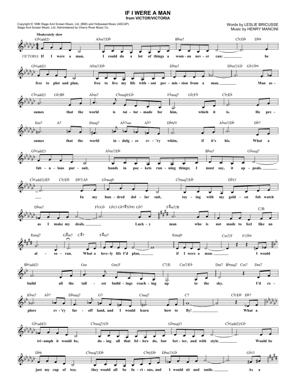 Leslie Bricusse If I Were A Man Musik Noten - Lead Sheet / Fake Book - 85485-0