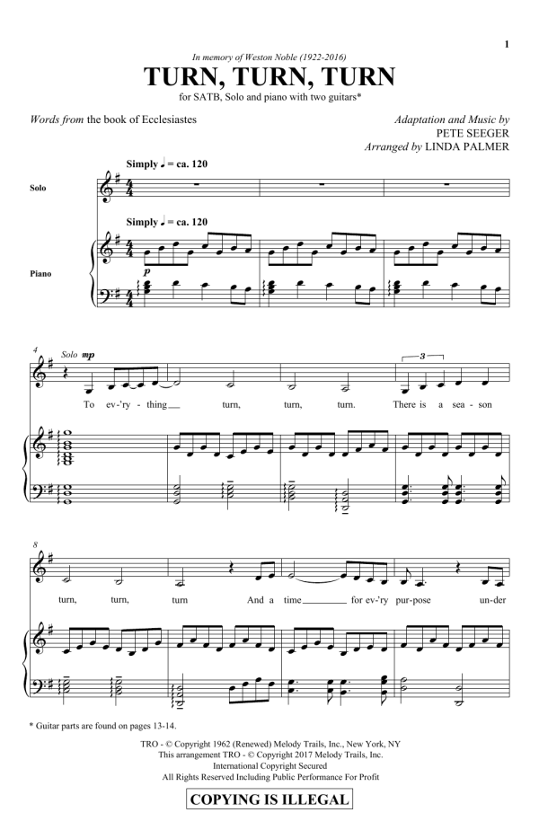 Linda Palmer Turn! Turn! Turn! (To Everything There Is A Season) Musik Noten - SATB Choir - 180139-0