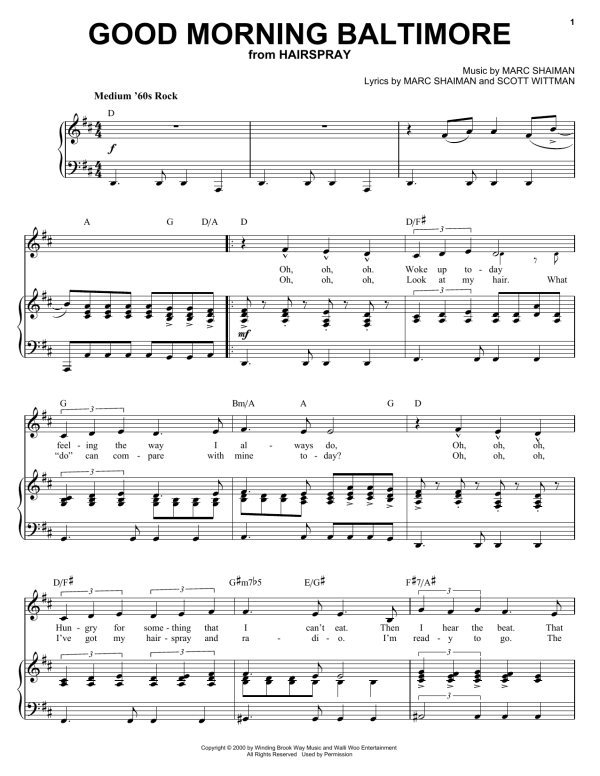 Marc Shaiman Good Morning Baltimore Musik Noten - Lead Sheet / Fake Book - 85516-0