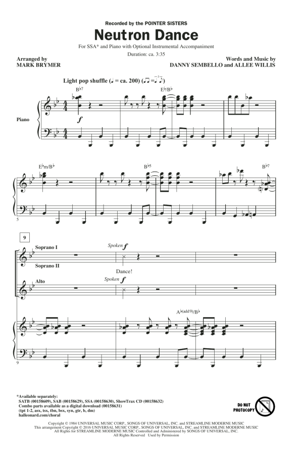 Mark Brymer Neutron Dance Musik Noten - SSA Choir - 170701-0