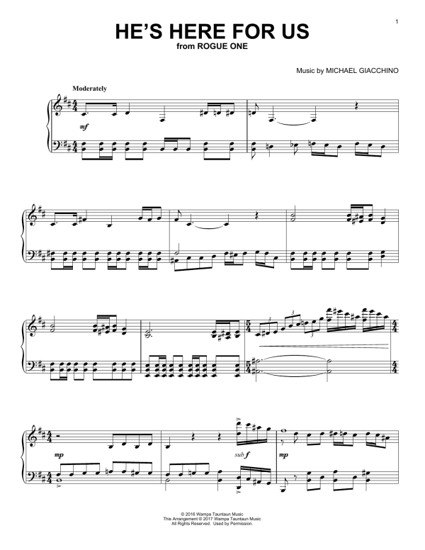 Michael Giacchino He's Here For Us Musik Noten - Piano Solo - 179882-0