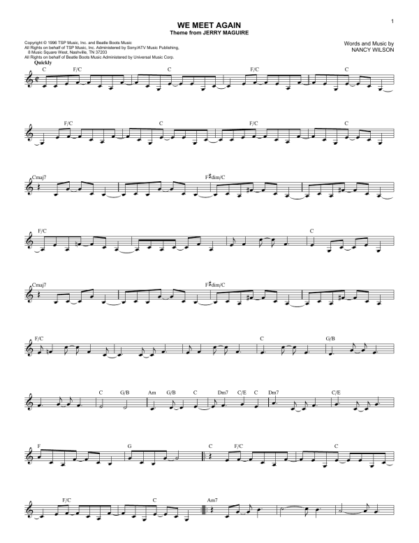 Nancy Wilson We Meet Again Musik Noten - Lead Sheet / Fake Book - 179791-0