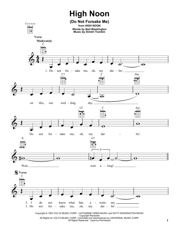 Ned Washington High Noon (Do Not Forsake Me) Musik Noten - Ukulele - 150573-0