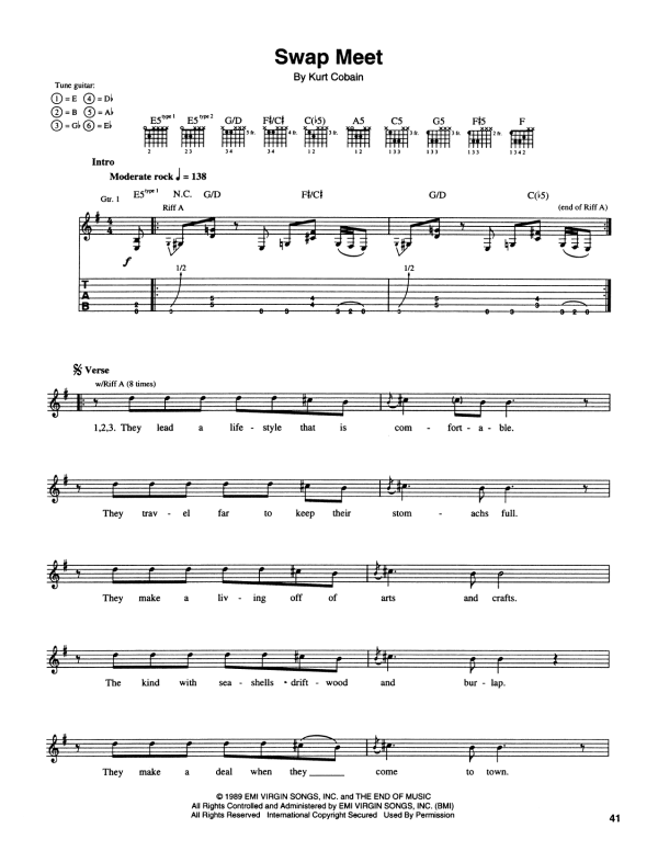 Nirvana Swap Meet Musik Noten - Guitar Tab - 172085-0