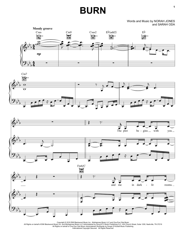 Norah Jones Burn Musik Noten - Piano, Vocal & Guitar Chords - 179914-0