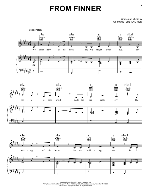 Of Monsters And Men From Finner Musik Noten - Piano, Vocal & Guitar Chords - 99192-0