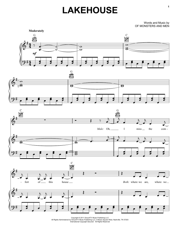 Of Monsters And Men Lakehouse Musik Noten - Piano, Vocal & Guitar Chords - 99195-0