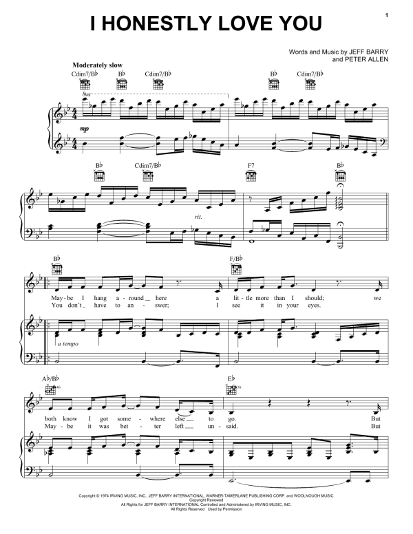 Olivia Newton-John I Honestly Love You (from The Boy From Oz) Musik Noten - Lead Sheet / Fake Book - 85719-0