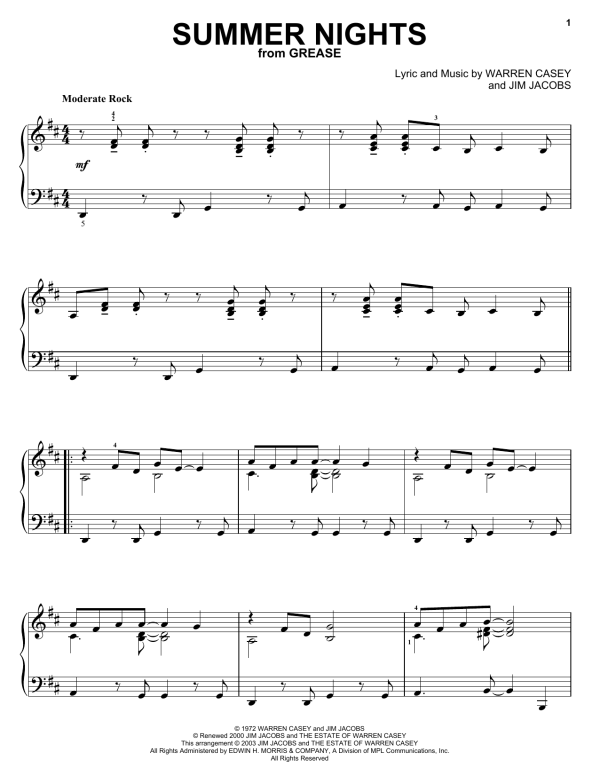 Olivia Newton-John Summer Nights Musik Noten - Lead Sheet / Fake Book - 85581-0