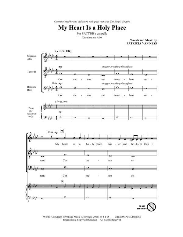 Patricia Van Ness Cor Meum Est Templum Sacrum (My Heart Is A Holy Place) Musik Noten - SATB Choir - 159006-0