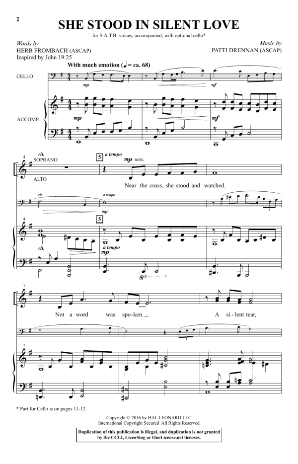 Patti Drennan She Stood In Silent Love Musik Noten - SATB Choir - 176074-0