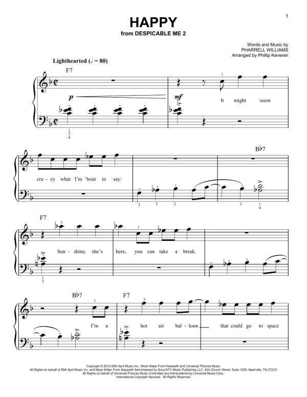 Pharrell Williams Happy (arr. Phillip Keveren) Musik Noten - Easy Piano - 179759-0
