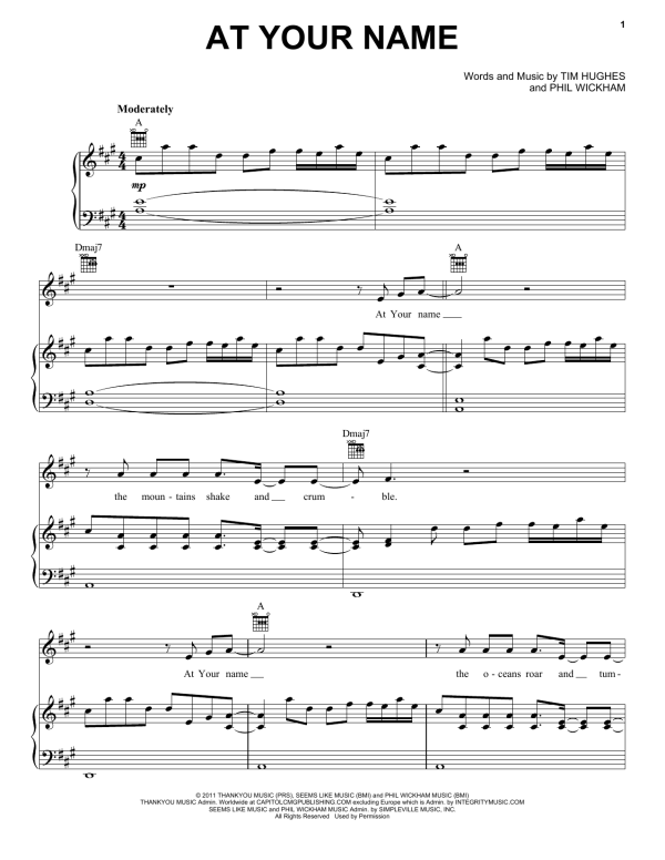 Phil Wickham At Your Name Musik Noten - Piano, Vocal & Guitar Chords - 158768-0