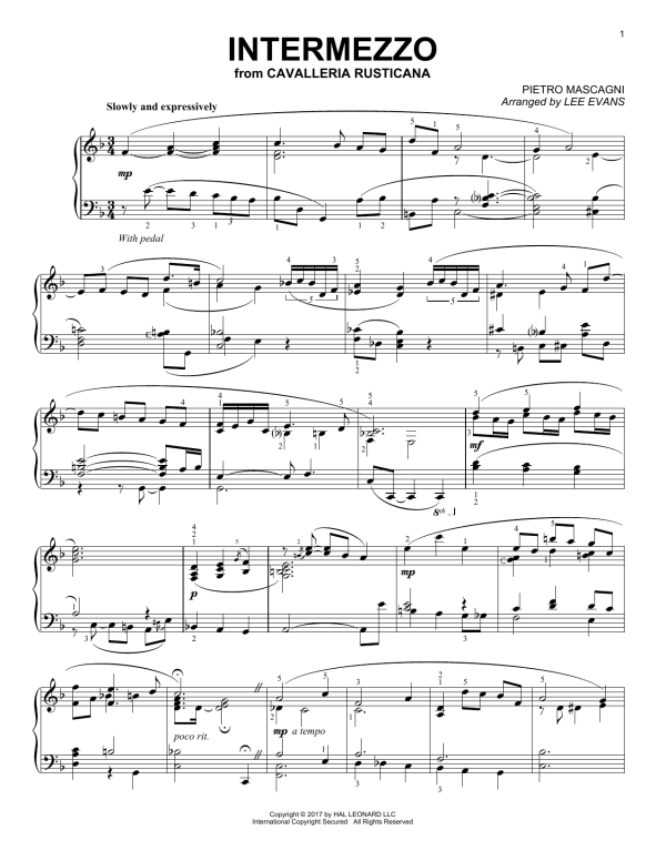 Pietro Mascagni Intermezzo (arr. Lee Evans) Musik Noten - Piano Solo - 180102-0