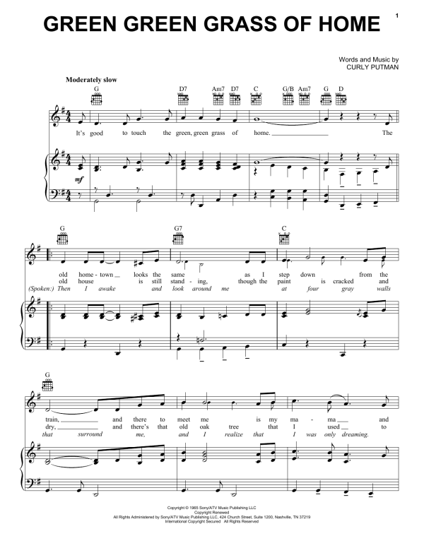 Porter Wagoner Green Green Grass Of Home Musik Noten - ChordBuddy - 166025-0