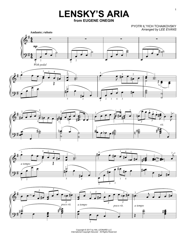 Pyotr Il'yich Tchaikovsky Lenski's Aria (arr. Lee Evans) Musik Noten - Piano Solo - 180108-0