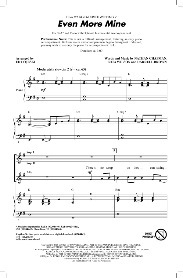 Rita Wilson Even More Mine (arr. Ed Lojeski) Musik Noten - SSA Choir - 177387-0