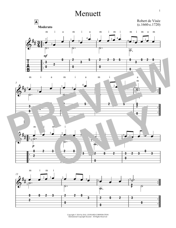 Robert de Visee Menuett Musik Noten - Solo Guitar - 170185-0