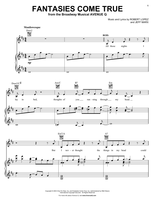 Robert Lopez & Jeff Marx Fantasies Come True (from Avenue Q) Musik Noten - Lead Sheet / Fake Book - 85499-0
