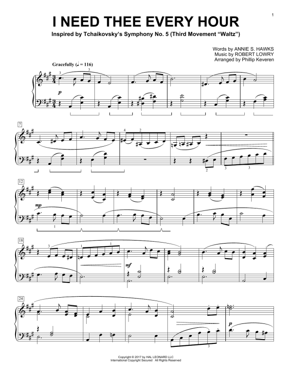 Robert Lowry I Need Thee Every Hour (arr. Phillip Keveren) Musik Noten - Piano Solo - 180290-0