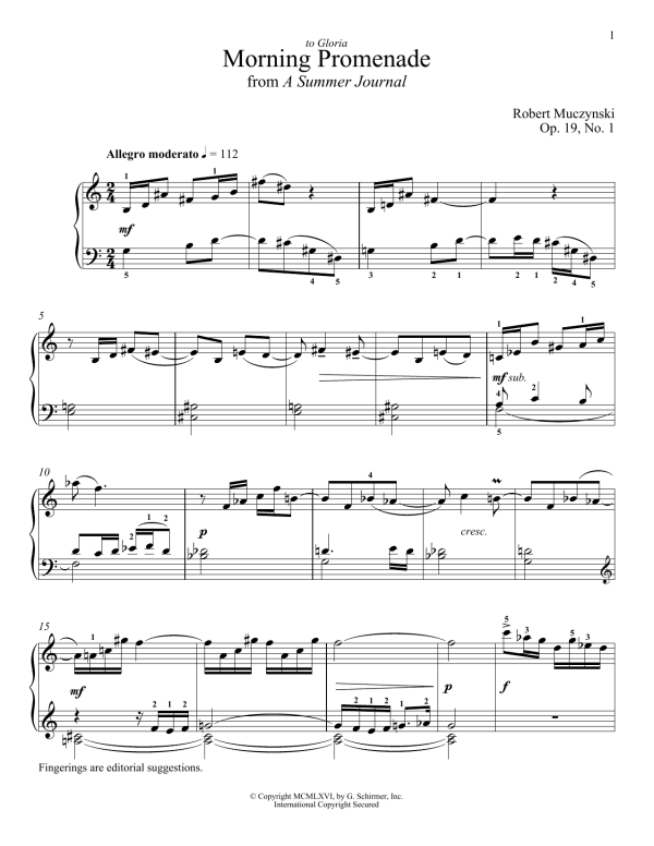 Robert Muczynski Morning Promenade Musik Noten - Piano Solo - 158138-0