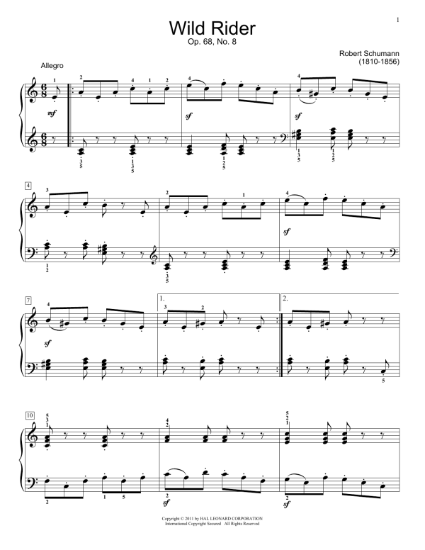 Robert Schumann The Wild Horseman, Op. 68, No. 8 Musik Noten - Banjo Tab - 178478-0