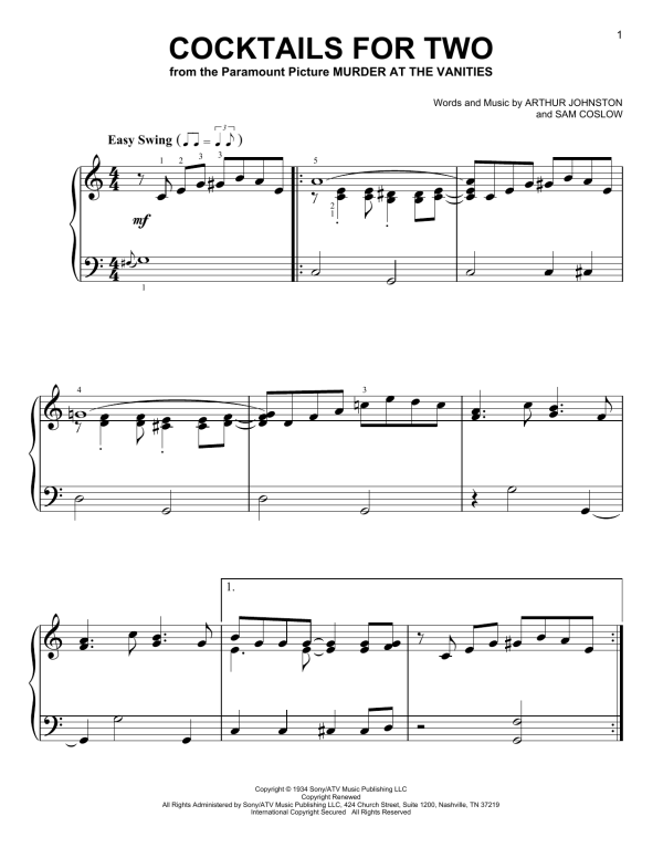 Sam Coslow Cocktails For Two Musik Noten - Easy Piano - 179728-0