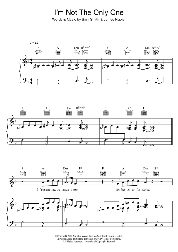 Sam Smith I'm Not The Only One Musik Noten - Piano Solo - 170196-0