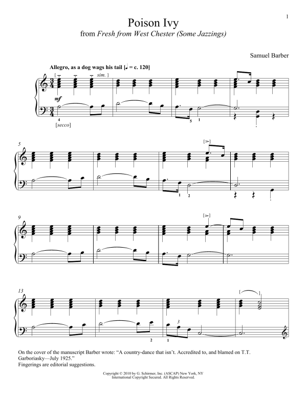 Samuel Barber Poison Ivy Musik Noten - Piano Solo - 158140-0