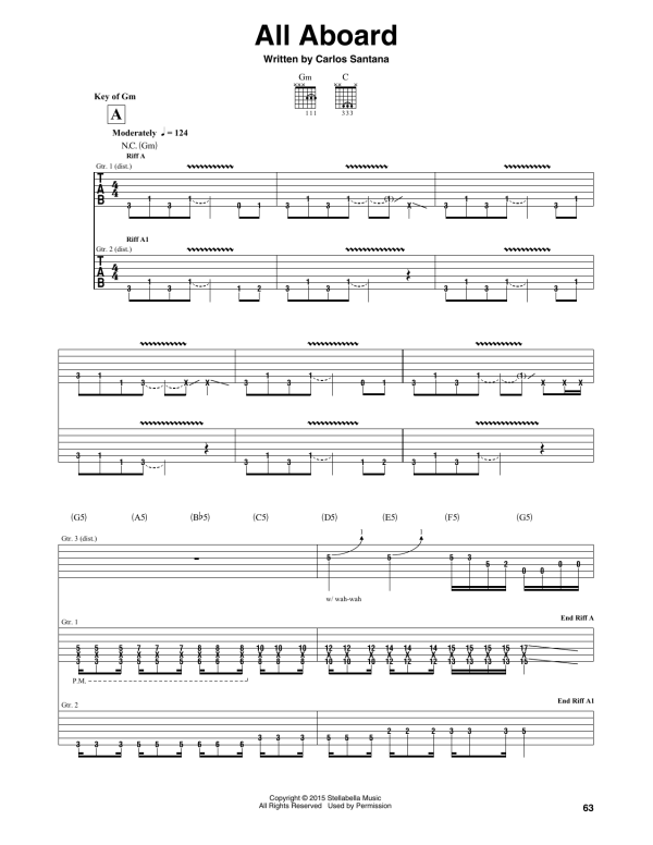 Santana All Aboard Musik Noten - Guitar Rhythm Tab - 172537-0