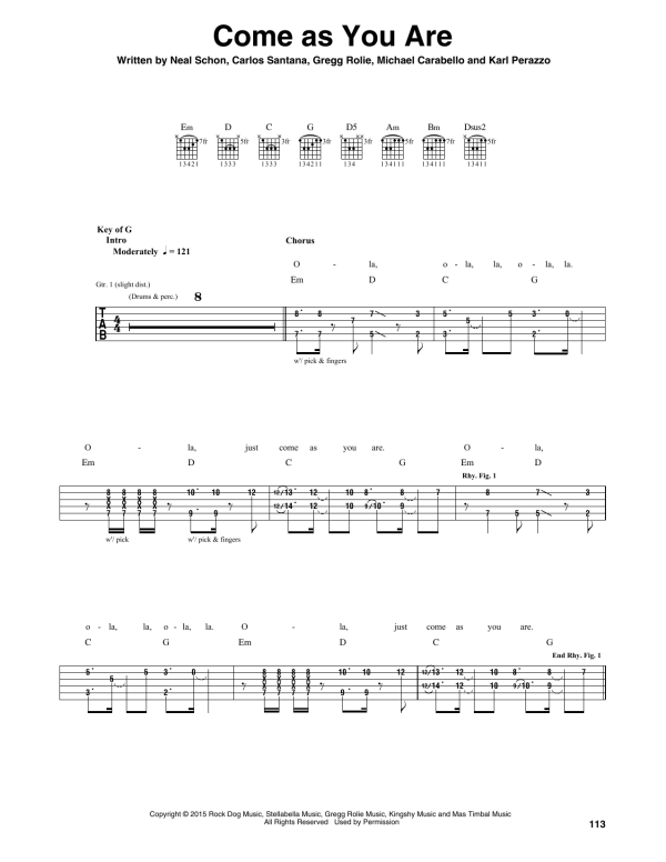 Santana Come As You Are Musik Noten - Guitar Rhythm Tab - 172539-0