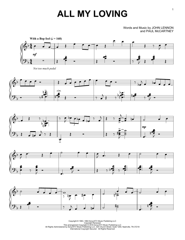 The Beatles All My Loving [Jazz version] Musik Noten - Piano Solo - 176034-0