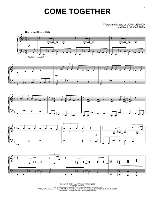 The Beatles Come Together [Jazz version] Musik Noten - Piano Solo - 176037-0