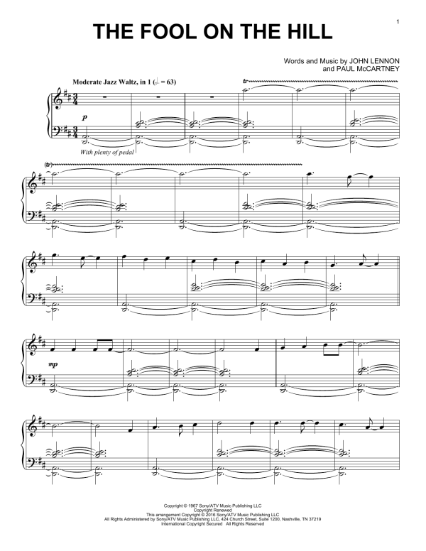 The Beatles The Fool On The Hill [Jazz version] Musik Noten - Piano Solo - 176029-0