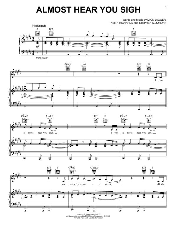 The Rolling Stones Almost Hear You Sigh Musik Noten - Piano, Vocal & Guitar Chords - 179829-0