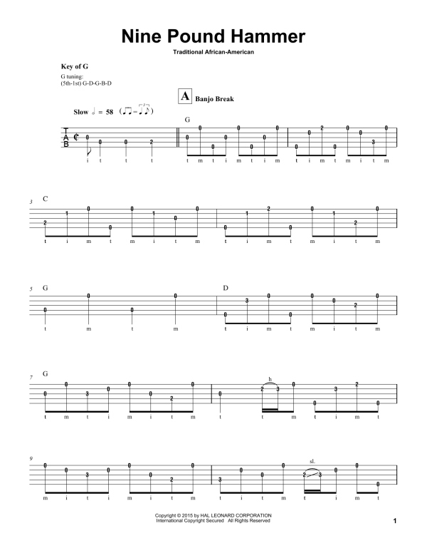 Traditional African-American Nine Pound Hammer Musik Noten - Banjo Tab - 178618-0