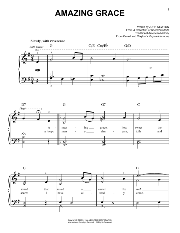 Traditional American Melody Amazing Grace Musik Noten - Easy Piano - 172468-0
