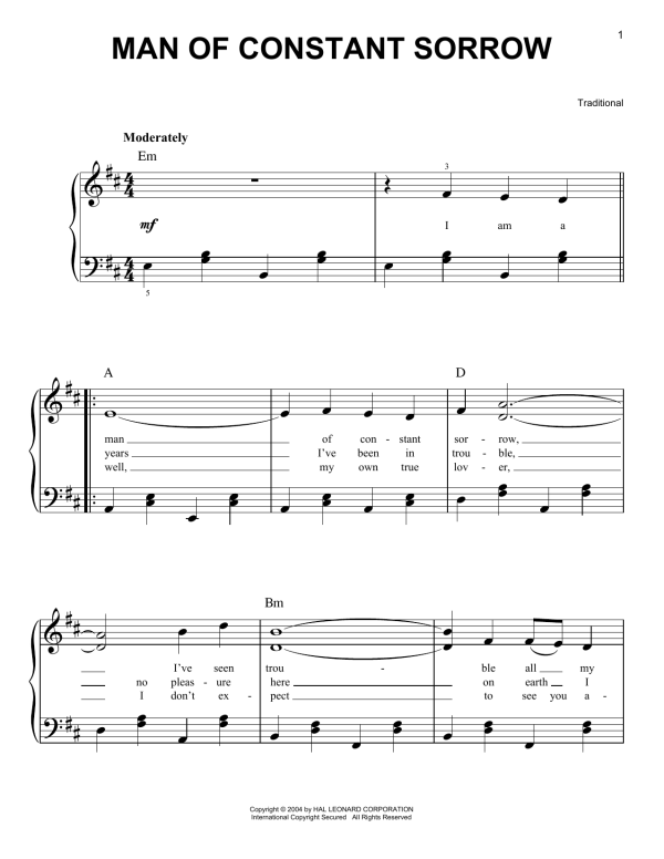 Traditional Man Of Constant Sorrow Musik Noten - Ukulele Chords/Lyrics - 163134-0