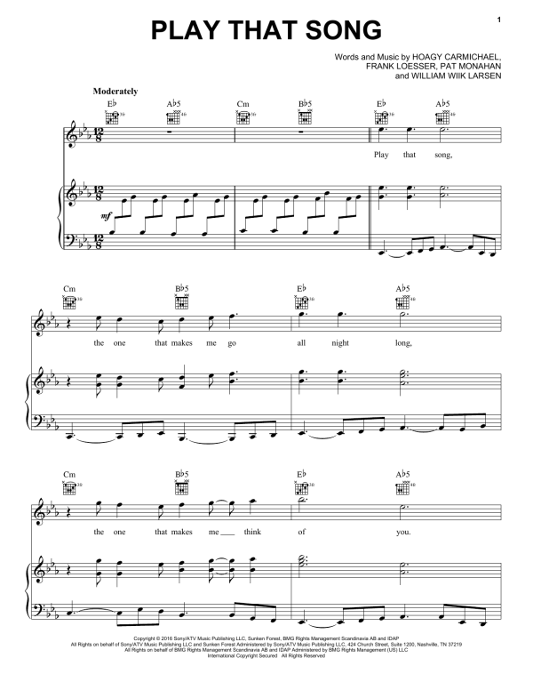 Train Play That Song Musik Noten - Piano, Vocal & Guitar Chords - 180036-0