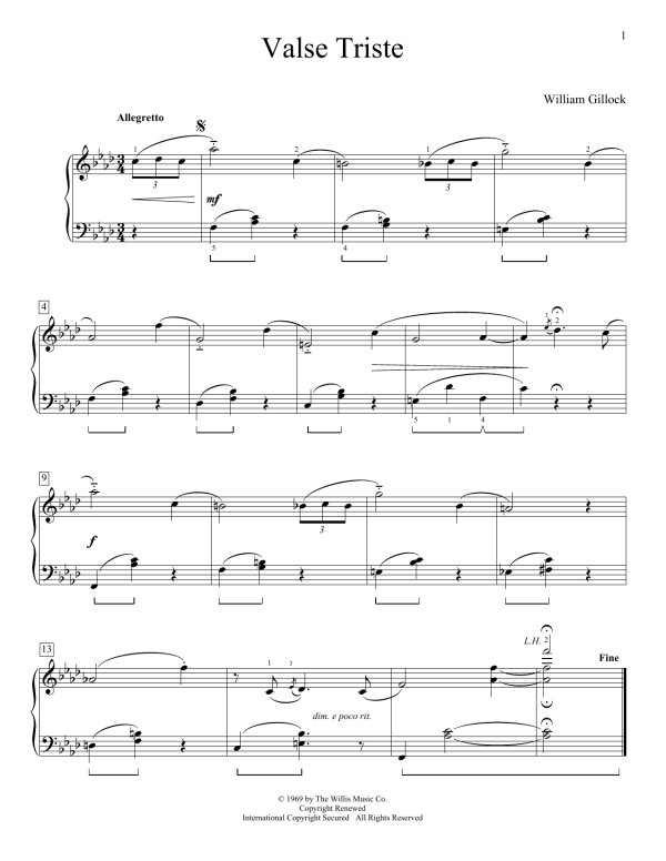William Gillock Valse Triste Musik Noten - Educational Piano - 179965-0